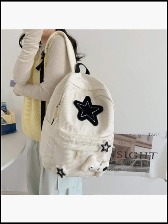 Vintage Corduroy Y2K Star Backpack, Grunge Emo Preppy Daypack for Laptop main image 4